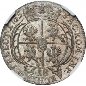 August III Sas, Ort Leipzig 1755 EC - NGC MS63