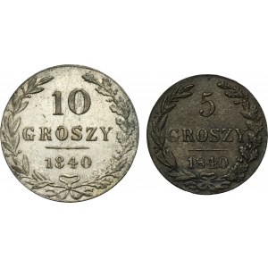 Set, Kingdom of Poland, 5 Groschen and 10 Groschen 1840 (2 pcs.)