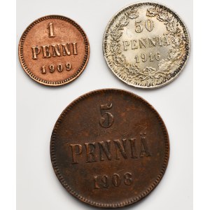 Set, Finlande, Autonomie, Nicolas II, Pennia (3 pces)