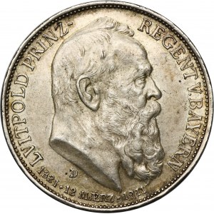 Germany, Bavaria, Regent Luitpold, 3 Mark Munich 1911 D