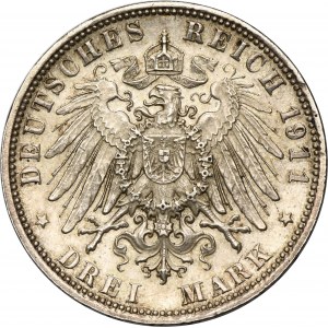 Germany, Bavaria, Regent Luitpold, 3 Mark Munich 1911 D
