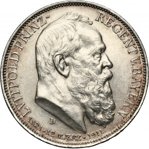 Germany, Bavaria, Regent Luitpold, 3 Mark Munich 1911 D