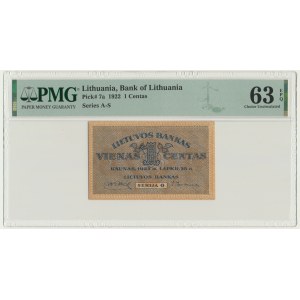Lithuania, 1 Centas 1922 - PMG 63 EPQ
