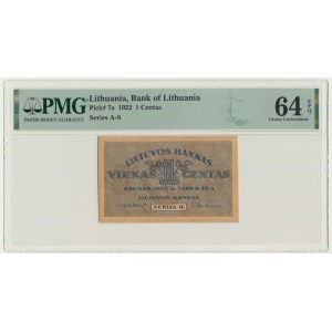 Lithuania, 1 Centu 1922 - PMG 64 EPQ