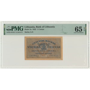 Lithuania, 1 Centas 1922 - PMG 65 EPQ