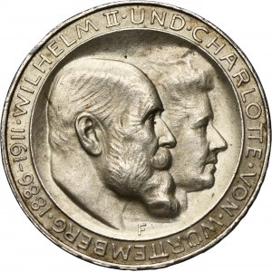 Nemecko, Württemberské kráľovstvo, Wilhelm II, 3 marky Stuttgart 1911 F