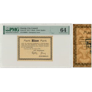 Danzig, 1 Mark 1914 - watermark spades - PMG 64 - with Ungültig -