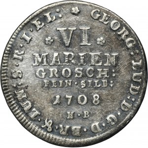 Germany, Duchy Braunschweig-Lüneburg-Calenberg-Hannover, Georg Ludwig I, 6 Mariengroschen Clausthal 1708 HB