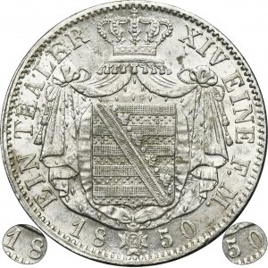 Nemecko, Sasko, Frederick August II, Drážďany Thaler 1850 F - VELMI ZRADKÉ