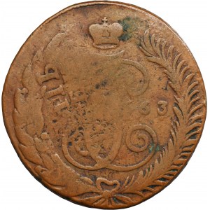 Russia, Catherina II, 5 Kopeck Petersburg 1763 СПБ - overstruck