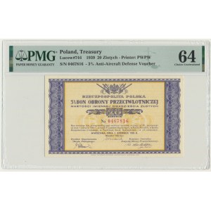 3% poukážka na protivzdušnú obranu 20 PLN 1939 - PMG 64