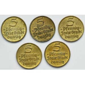 Set, Free City of Danzig, 5 pfennig 1932 (5 pcs.)