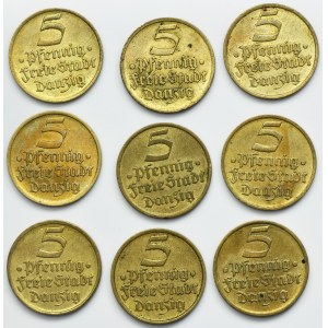 Set, Free City of Danzig, 5 pfennig 1932 (9 pcs.)