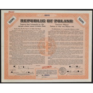 6% Pożyczka Dolarowa 1920, świadectwo tymczasowe 100 dolarów - SPECIMEN