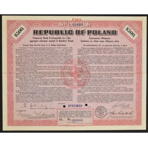 6% Dolárová pôžička 1920, predbežný certifikát 500 USD - SPECIMEN