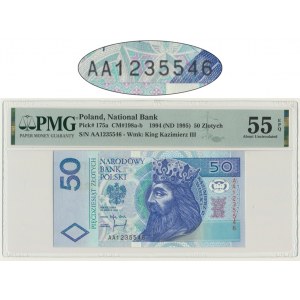50 złotych 1994 - AA 1235546 - PMG 55 EPQ - ciekawy numer