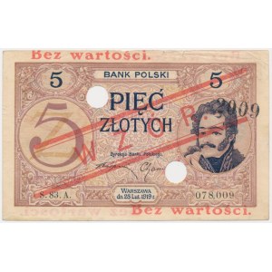 5 złotych 1919 - WZÓR - S.83.A. - niski nadruk