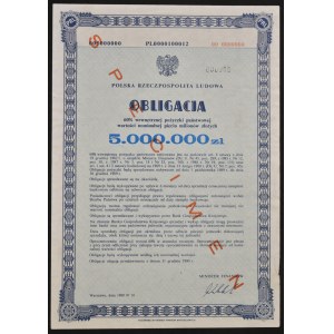 60% Wewnętrzna Pożyczka Państwowa 1989, obligacja 5.000.000 zł - SPECIMEN