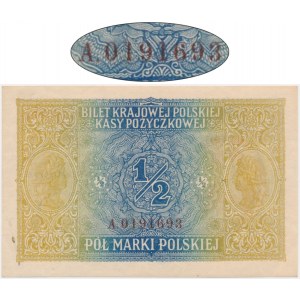 1/2 marki 1916 - Jenerał - A - rzadka odmiana z numeratorem wiśniowym