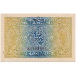 1/2 marki 1916 - Jenerał - A - rzadka odmiana z numeratorem wiśniowym