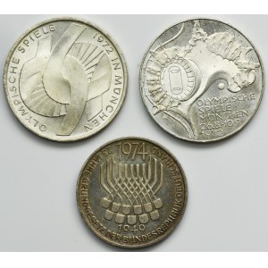 Set, Allemagne, RFA, 5 Marks et 10 Marks (3 pièces) - ARGENT
