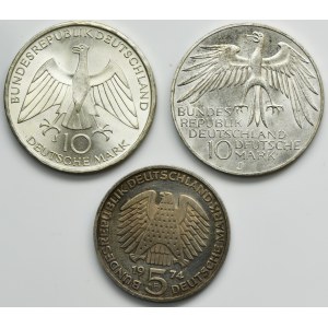 Set, Allemagne, RFA, 5 Marks et 10 Marks (3 pièces) - ARGENT