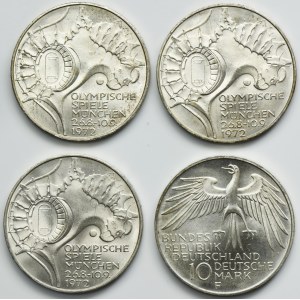 Set, Germany, FRG, 10 Mark Munich 1972 D - Olympic Games in Munich (4 pcs.)
