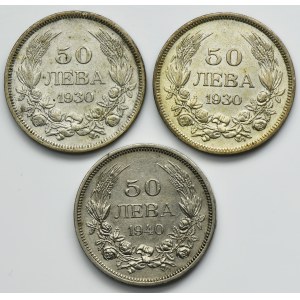 Set, Bulgarie, Boris III, 50 Leva (3 pièces)