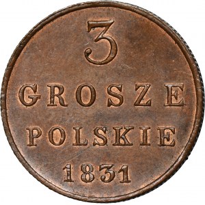 Royaume de Pologne, 3 grosze polonais Varsovie 1831 KG - nouvelle frappe