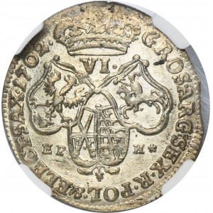 Augustus II the Strong, 6 Groschen Leipzig 1702 EPH - NGC MS63