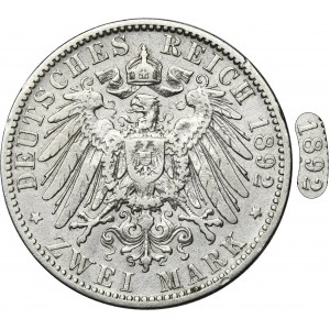 Germany, Kingdom of Prussia, Wilhelm II, 2 Mark Berlin 1892 A - RARE