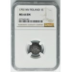 Poniatowski, Schilling Warsaw 1792 MV - NGC MS64 BN - VERY RARE