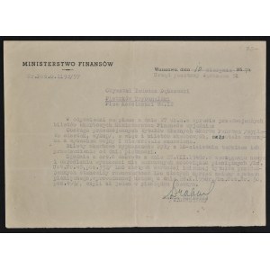 Ministerstwo Finansów - pismo dotyczące biletów skarbowych