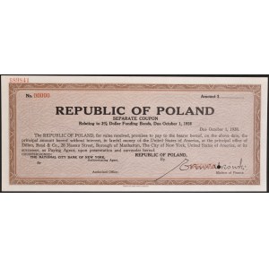 3 % Financovanie dolárovej pôžičky 1936, dodatočný úrokový kupón - SPECIMEN