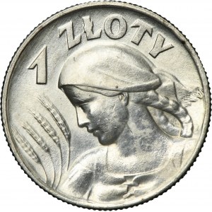 Kobieta i kłosy, 1 złoty Londyn 1925 - kropka po dacie