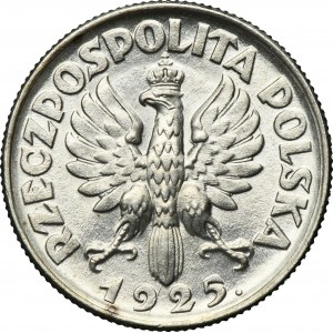 Kobieta i kłosy, 1 złoty Londyn 1925 - kropka po dacie