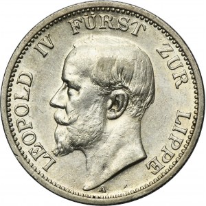 Allemagne, Duché de Lippe, Léopold IV, 2 Marks Berlin 1906 A - TRÈS RARE