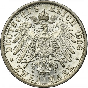Allemagne, Duché de Lippe, Léopold IV, 2 Marks Berlin 1906 A - TRÈS RARE