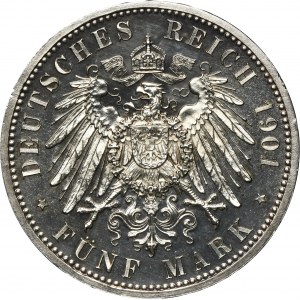 Germania, Regno di Prussia, Guglielmo II, 5 marchi Berlino 1901 - LUSTRATO