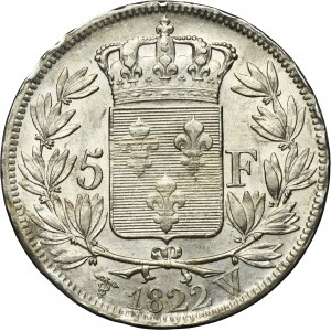 France, Louis XVIII, 5 Francs Lille 1822 W
