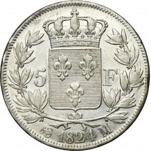France, Louis XVIII, 5 Francs Toulouse 1824 M
