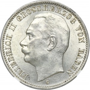 Germany, Grand Duchy of Baden, Friedrich II, 3 Mark Karlsruhe 1914 G - NGC MS61