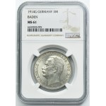 Germany, Grand Duchy of Baden, Friedrich II, 3 Mark Karlsruhe 1914 G - NGC MS61