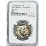 Germany, Kingdom of Württemberg, William II, 3 Mark Stuttgart 1911 F - NGC MS65