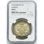 Germany, City of Hamburg, 5 Mark 1913 J - NGC MS66