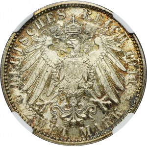Germany, Bavaria, Regent Luitpold, 2 Mark Munich 1911 D - NGC MS65