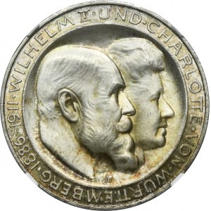 Nemecko, Württemberské kráľovstvo, Wilhelm II, 3 marky Stuttgart 1911 F - NGC MS64+