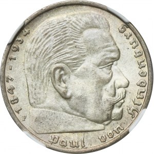 Nemecko, Tretia ríša, 5 mariek Stuttgart 1936 F - Hindenburg - NGC MS62