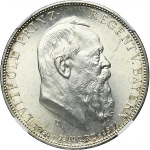 Germany, Bavaria, Regent Luitpold, 5 Mark Munich 1911 D - NGC MS63