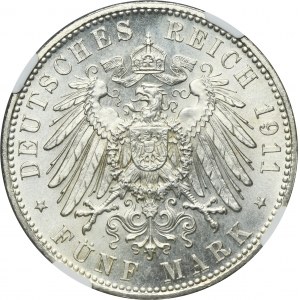 Germany, Bavaria, Regent Luitpold, 5 Mark Munich 1911 D - NGC MS63